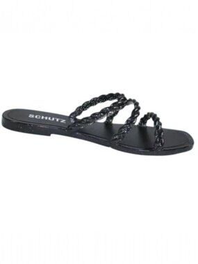 Schutz Diana Braided Black Gray Glitter Slip-On Slide Sandals, US Size 4-5